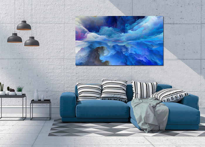 Tableau abstrait nuages bleues