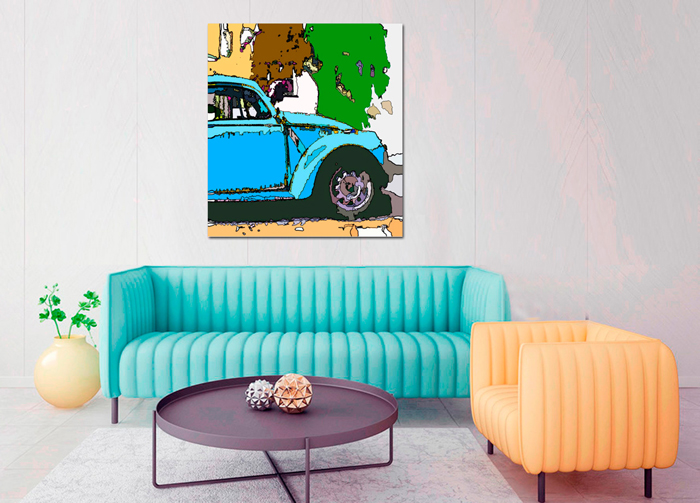 Tableau voiture pop bleu