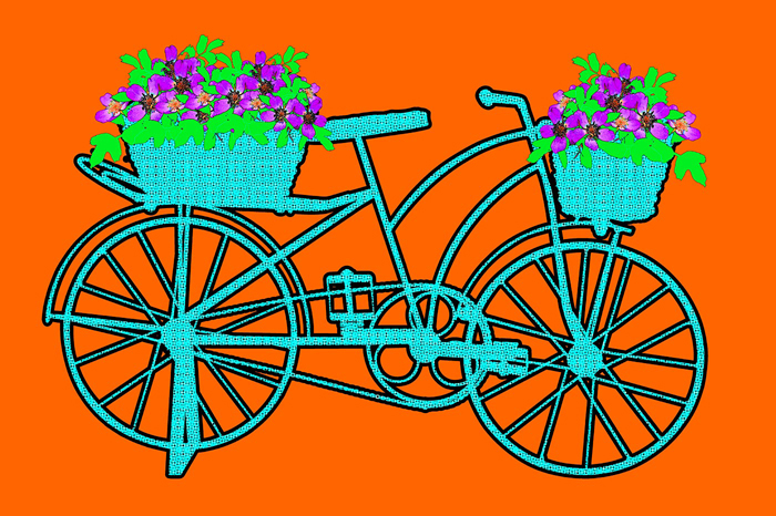 Tableau vélo orange et bleu turquoise