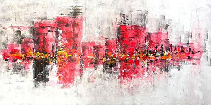 Tableau abstrait en rouges