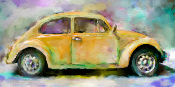 Tableau voiture scarabée jaune