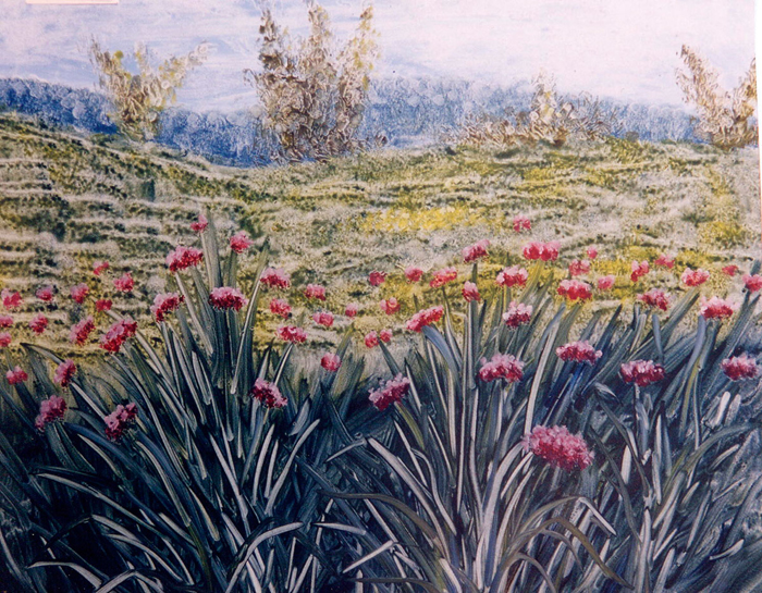 Tableau paysage avec fleurs